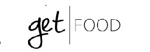 Get FOOD logo with 'get' in script and 'FOOD' in uppercase separated by a vertical line.
